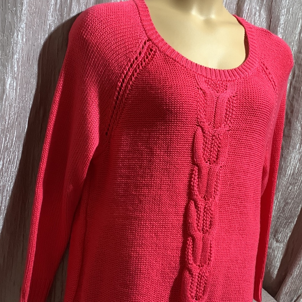 Apt. 9 Sweater Pullover Dark Pink/Red 1X Stretchy Long Sleeve Cable Knit - Picture 4 of 16